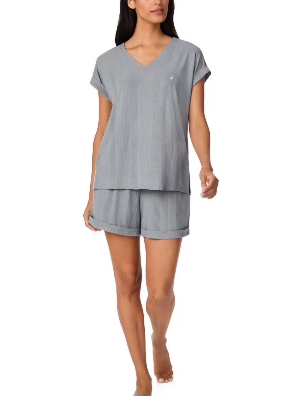 Nautica- Small, Light Gray V-Neck Short Sleeve Pajama Set